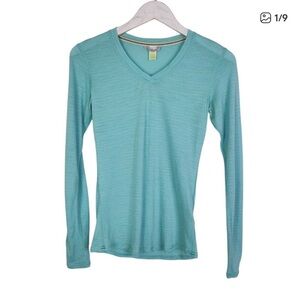 SMARTWOOL Top Womens XS Teal Blue Merino Wool V-Neck Baselayer Long Sleeve Shirt